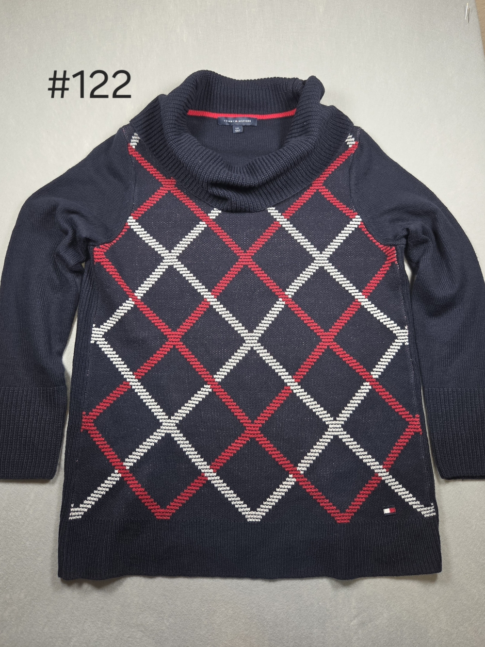 Tommy Hilfiger Women’s Navy Argyle Cowl Neck Pullover Sweater - Size L